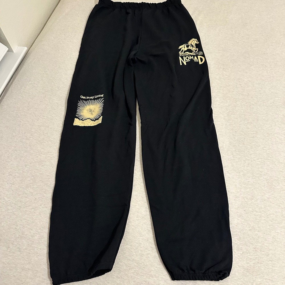 Nomad Get Busy Living Black Graphic Sweatpants Mens Large Made in LA Joggers